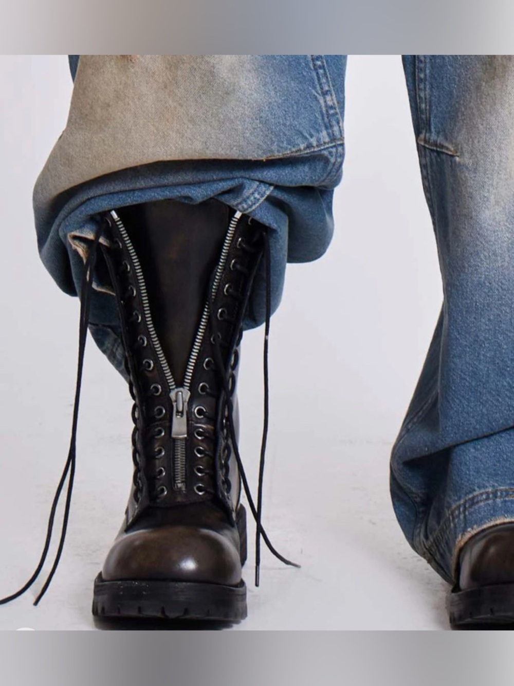 Jaded London Engine Lace-Up Combat Boots with Front Zipper